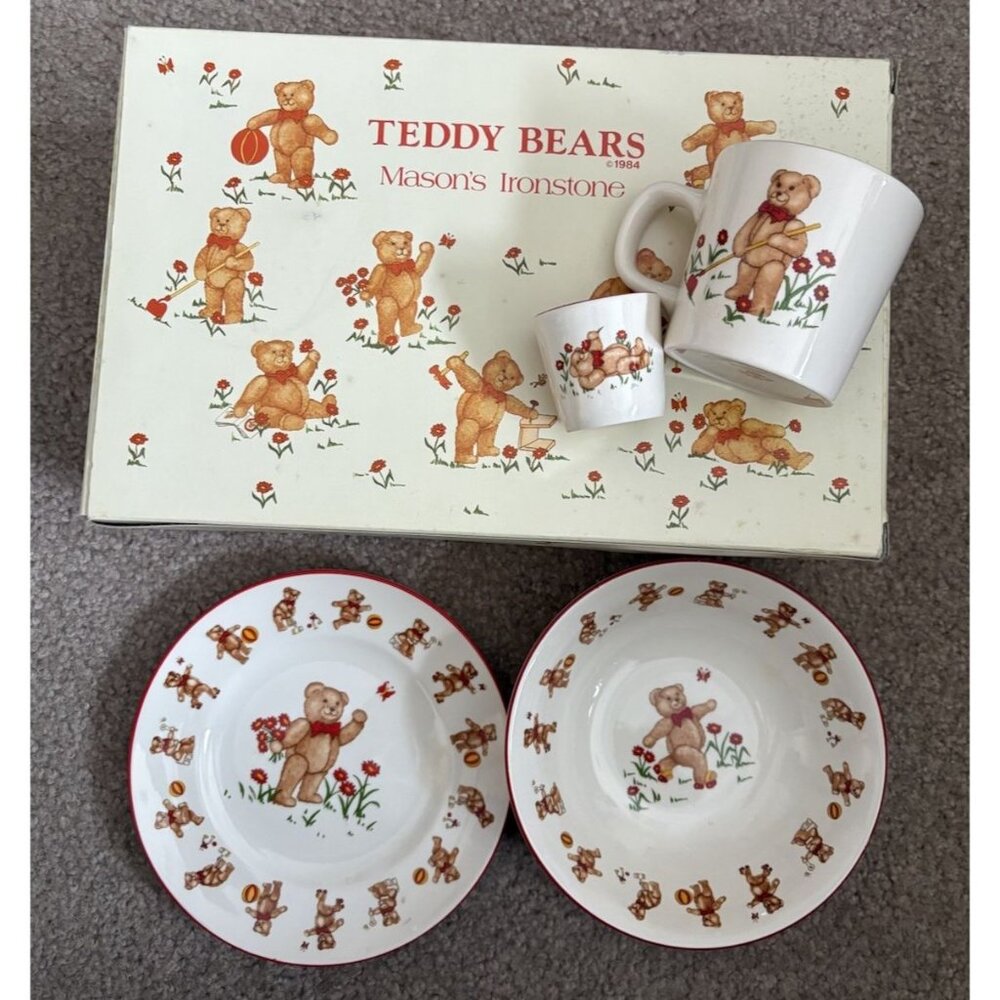 Mason’s Ironstone Teddy Bears Children’s Set Bowl, Cup, Egg Cup & Plate 4 Pc Set